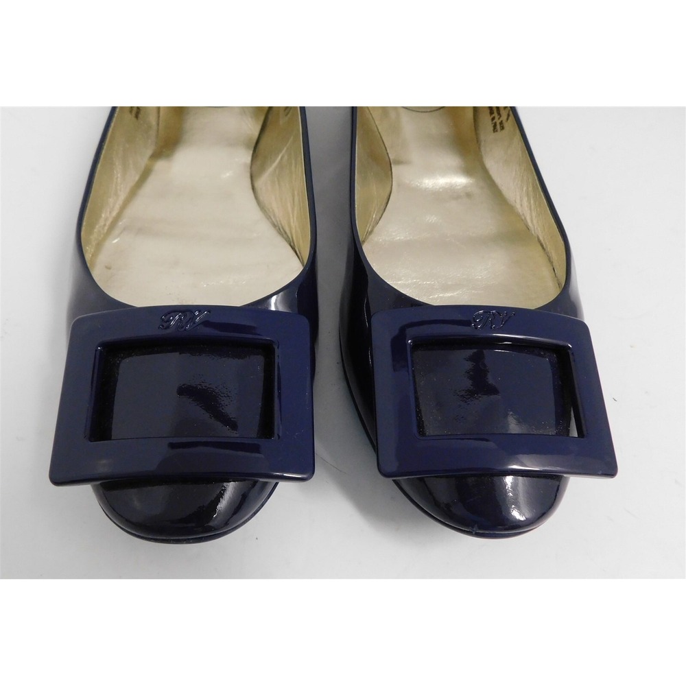 Roger Vivier Paris Navy Blue Patent leather Buckle Ballet Falts Italy 37.5 - Picture 4 of 7